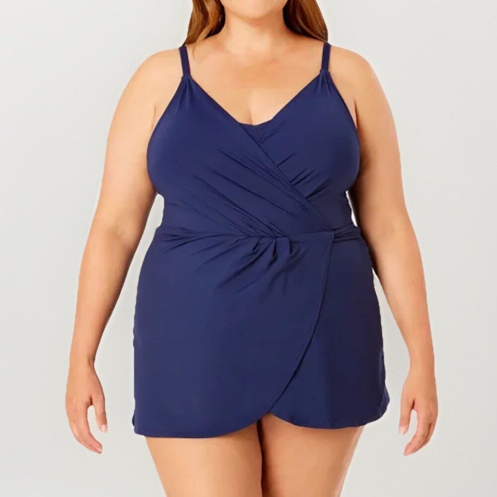 NWT Land's End Swim Dress Women's XXL 2XL Navy Blue Tulip skirt Adjustable Strap